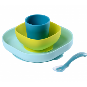 Jedálenská sada silikónová 4-dielna Blue