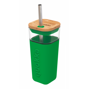 Sklenený cestovný hrnček so slamkou Liquid Cube Green 540 ml
