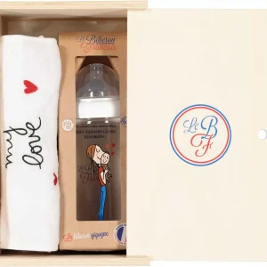 DARČEKOVÝ DREVENÝ BOX LE BIBERON FRANCAIS S PODBRADNÍKOM MY LOVE A DOJČENSKOU FĽAŠOU MOTHER BABY, 360ML, 6+M