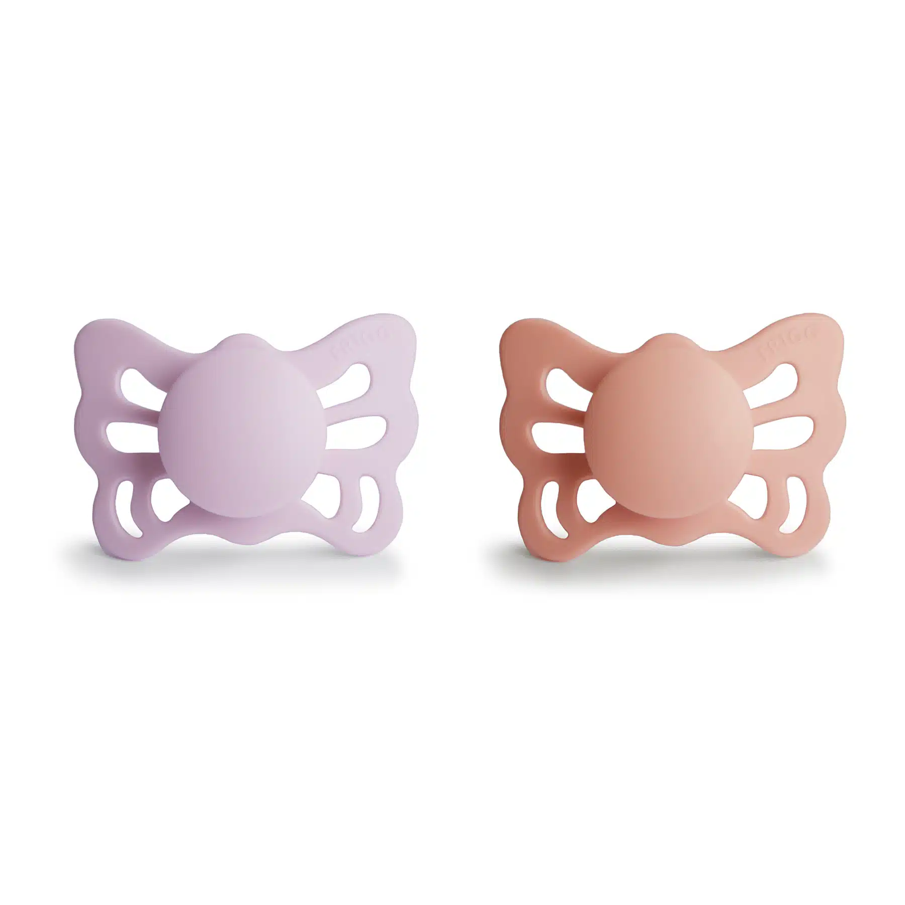 DVOJBALENIE ANATOMICKÝCH CUMLÍKOV FRIGG BUTTERFLY SOFT LILAC/ PRETTY IN PEACH, 0-6M, SILIKÓN