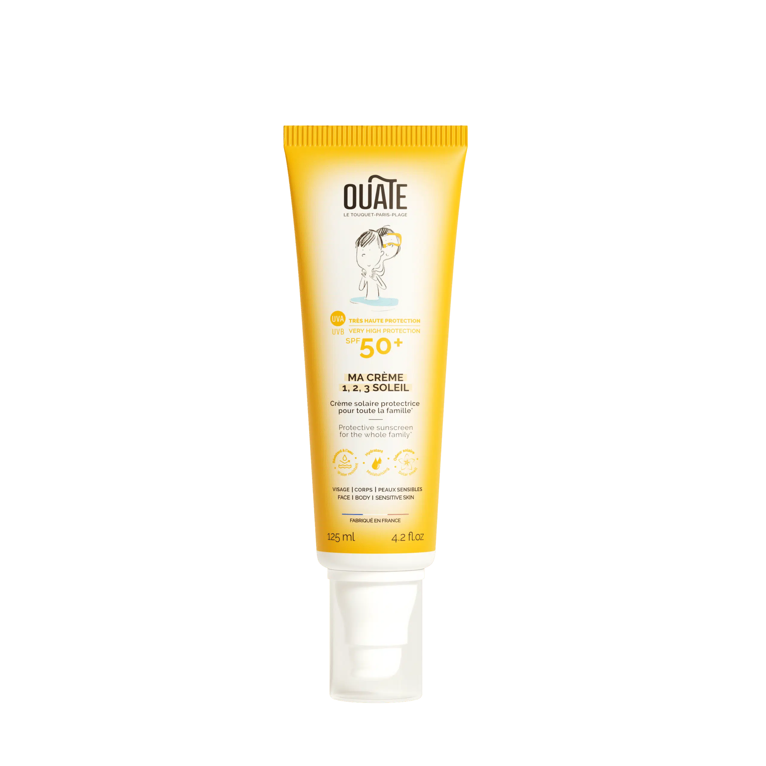 OUATE MÔJ 1,2,3 KRÉM  NA OPAĽOVANIE SPF 50+ NA TVÁR A TELO, 125 ML, OD 3 ROKOV, UNISEX