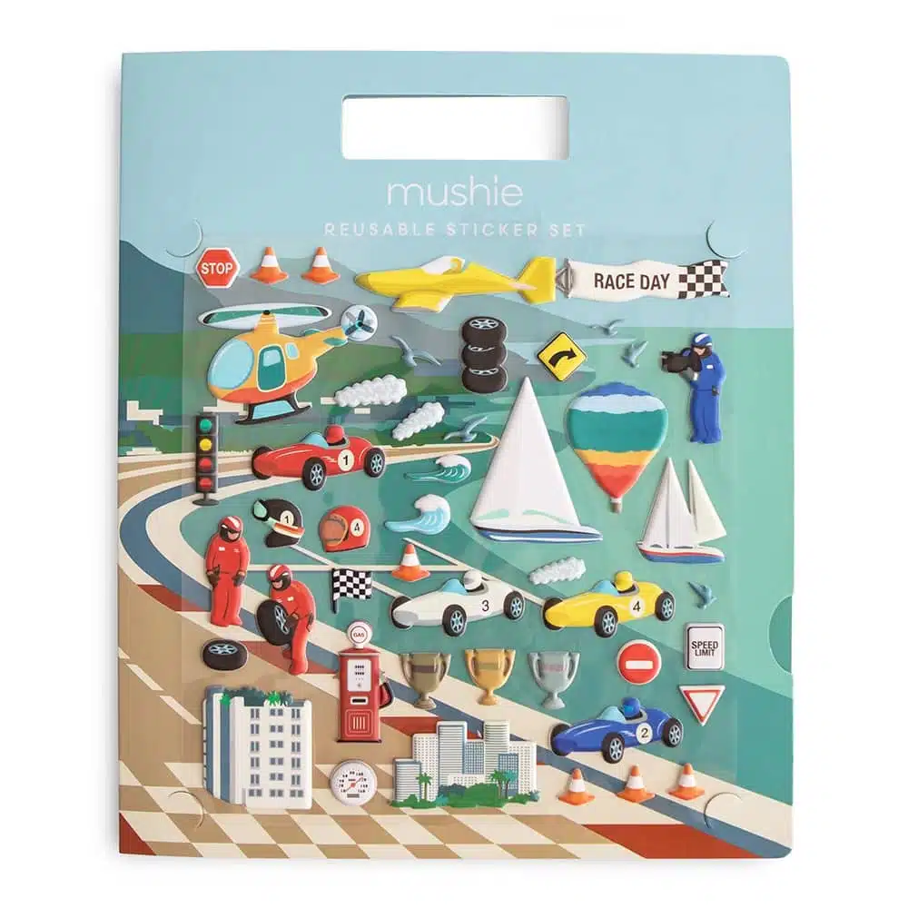 OPAKOVATEĽNE POUŽITEĽNÉ NÁLEPKY MUSHIE - RACE CARS