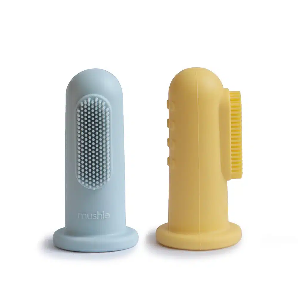 SILIKÓNOVÉ ZUBNÉ KEFKY NA PRST MUSHIE - POWDER BLUE/ PALE DAFFODIL