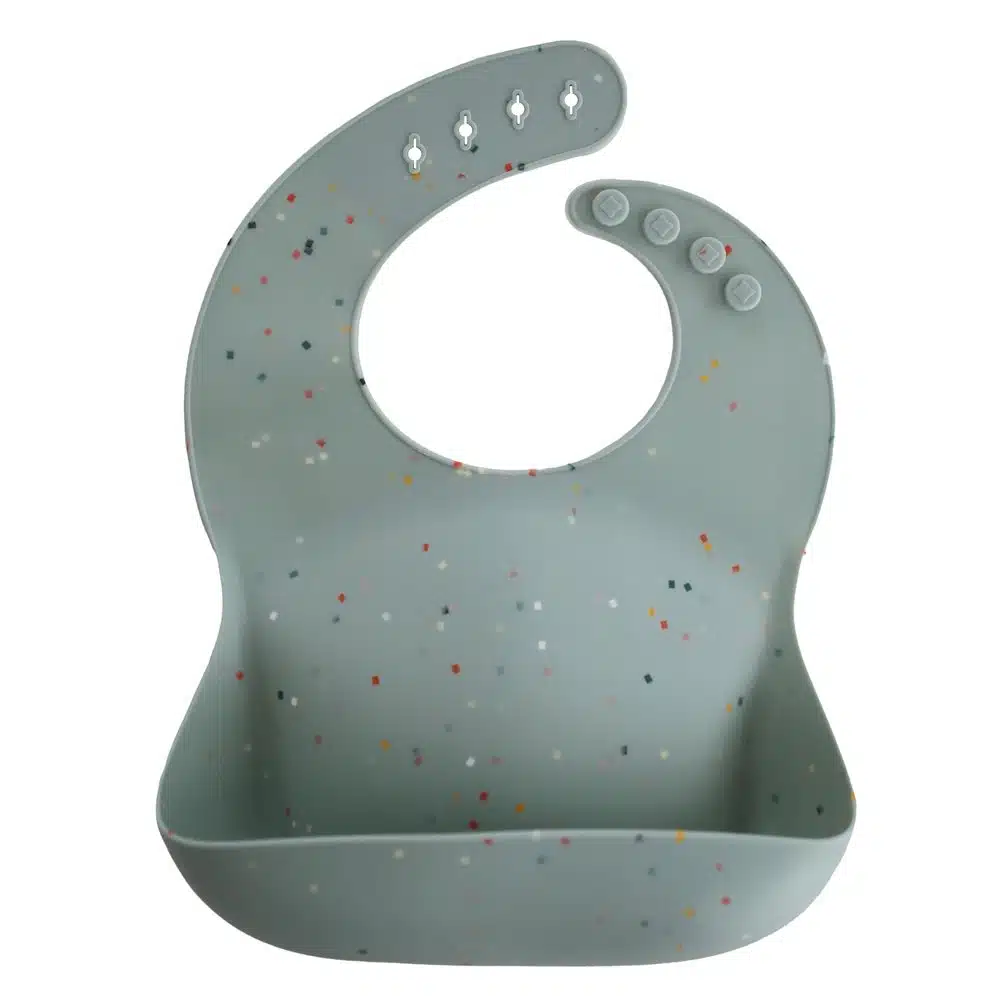 SILIKÓNOVÝ PODBRADNÍK MUSHIE - CAMBRIDGE BLUE CONFETTI