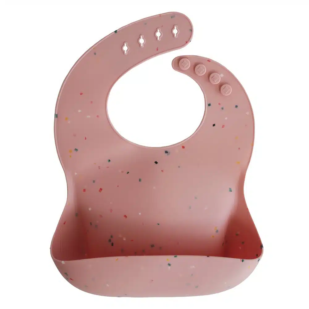 SILIKÓNOVÝ PODBRADNÍK MUSHIE - POWDER PINK CONFETTI