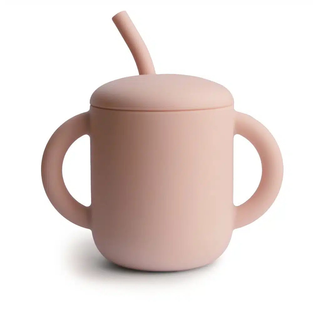 SILIKÓNOVÝ TRÉNINGOVÝ POHÁRIK SO SLAMKOU MUSHIE - BLUSH