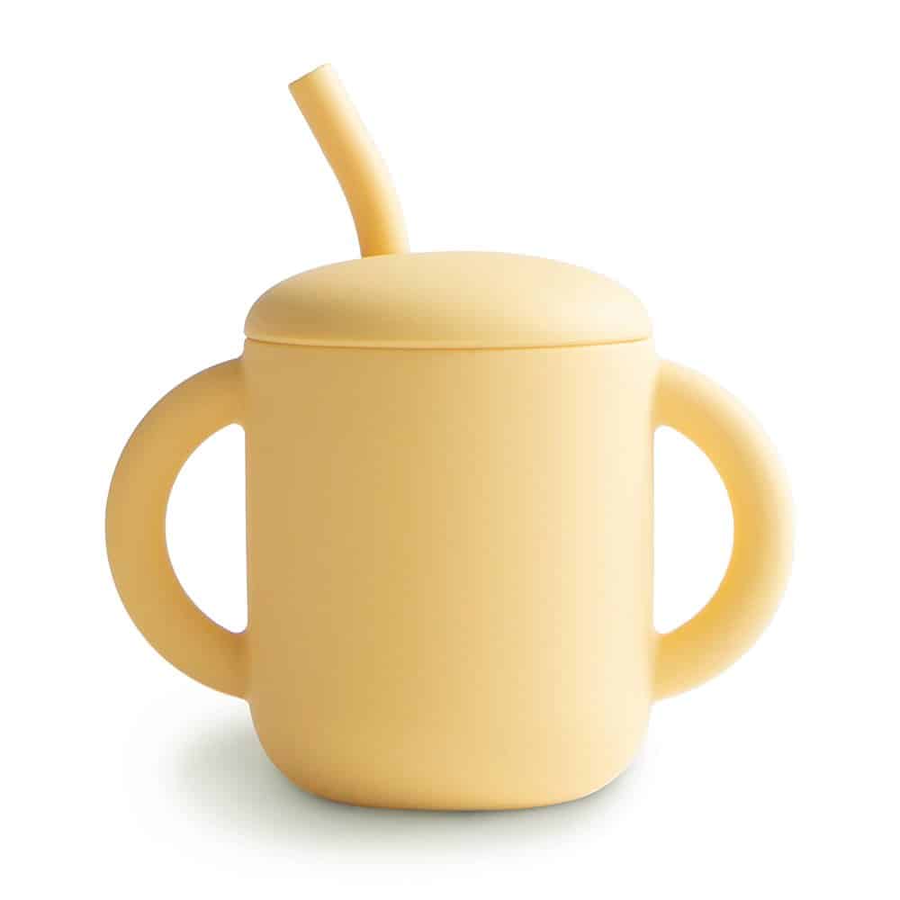 SILIKÓNOVÝ TRÉNINGOVÝ POHÁRIK SO SLAMKOU MUSHIE - PALE DAFFODIL