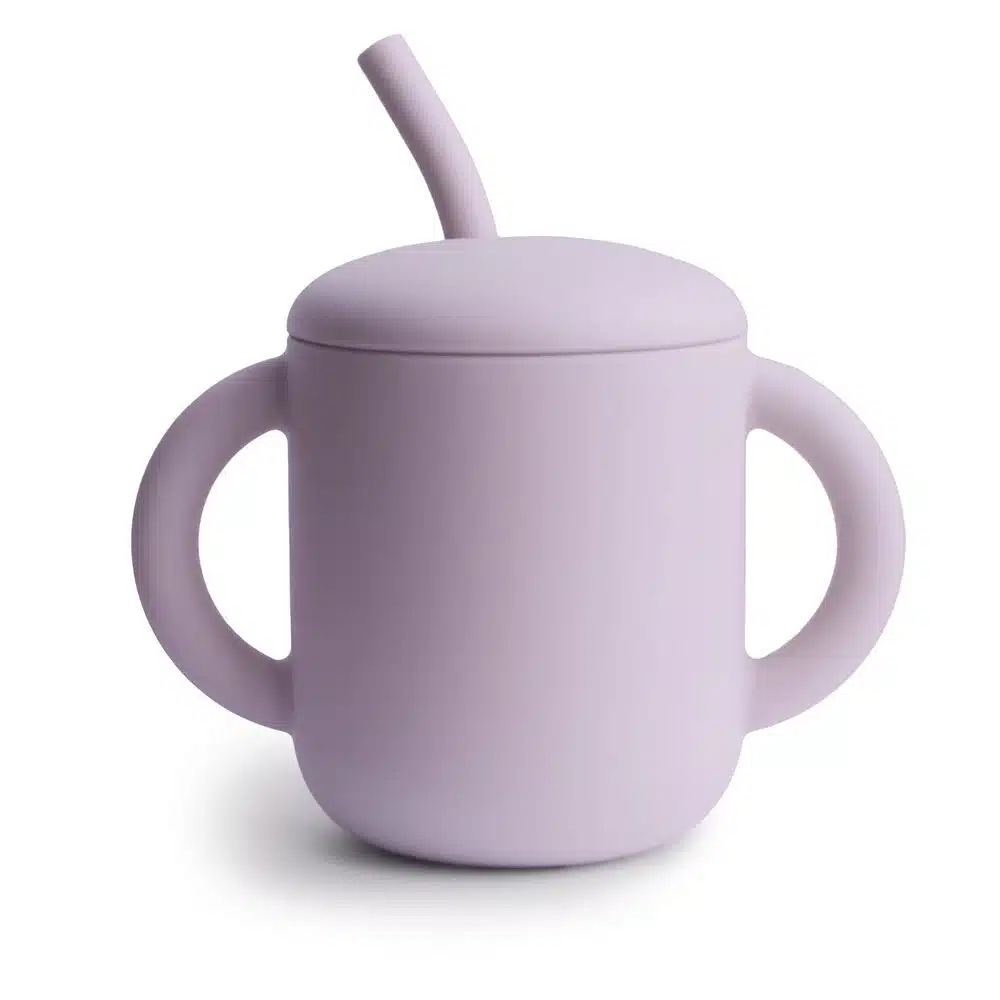 SILIKÓNOVÝ TRÉNINGOVÝ POHÁRIK SO SLAMKOU MUSHIE - SOFT LILAC