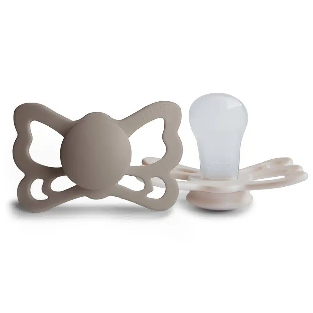 DVOJBALENIE ANATOMICKÝCH CUMLÍKOV FRIGG BUTTERFLY PORTOBELLO/ CREAM, 6-18M, SILIKÓN