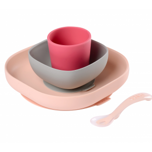 Jedálenská sada silikónová 4-dielna Pink