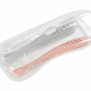 Prvá lyžička silikónová 2ks s puzdrom Old Pink