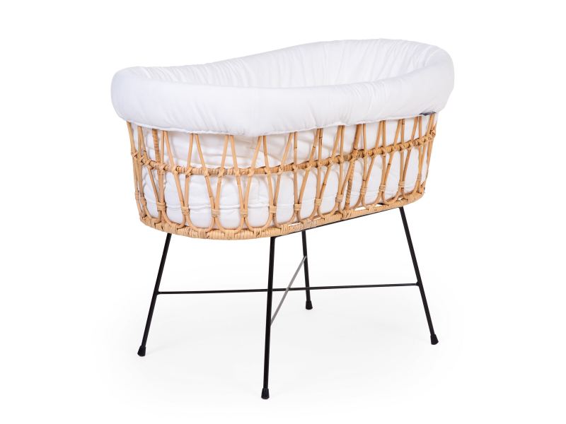 Košík na bábätko ratanový kovové nohy + matrac + poťah Jersey Ecru