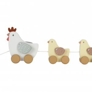 Ťahacia sliepočka s kuriatkami drevená Farma