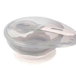 Miska s prísavkou, viečkom a lyžičkou Beige