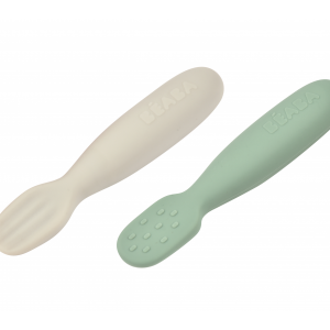 Prvé trénovacie lyžičky silikónové Sage Green / Velvet Grey