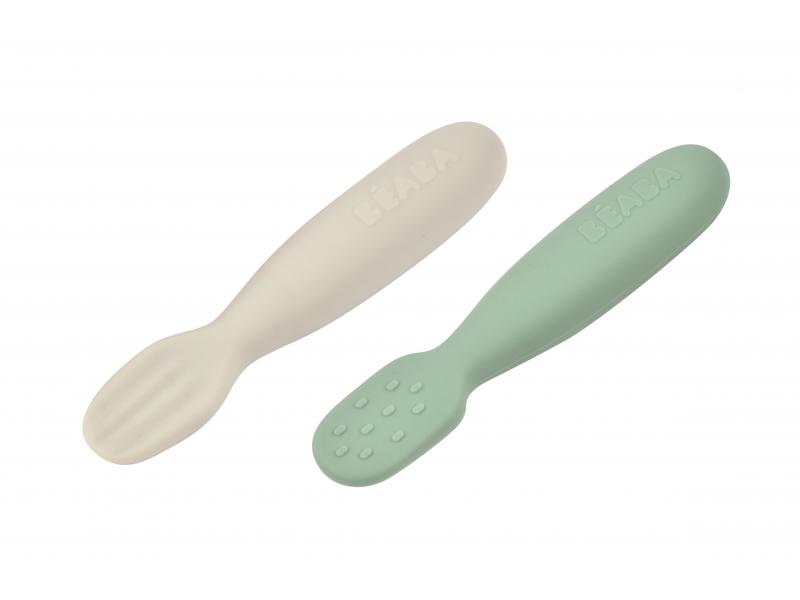 Prvé trénovacie lyžičky silikónové Sage Green / Velvet Grey