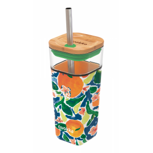 Sklenený cestovný hrnček so slamkou Liquid Cube Oranges 540 ml