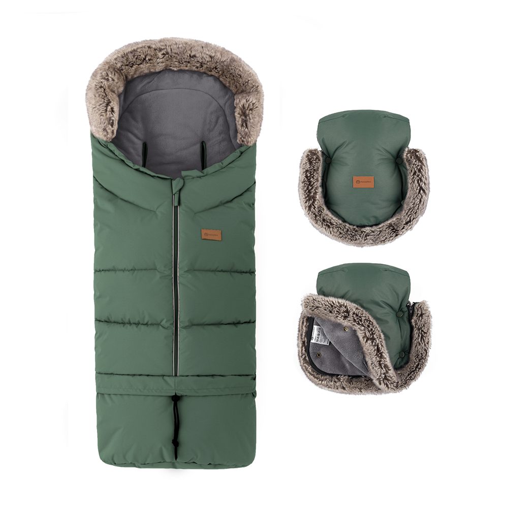 PETITE&MARS Set zimný fusak Arctic 4v1 + rukavice na kočík Furry Veritable Khaki