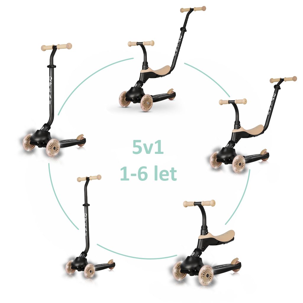 QPLAY Kolobežka / odrážadlo Sema Evo s LED svetlami Khaki, vek 1 - 6 rokov, do 50 kg