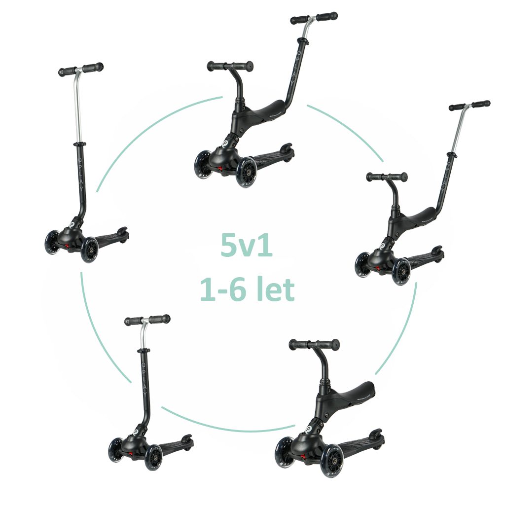 QPLAY Kolobežka Sema Pro Black, 5 v 1, vek 1-6 rokov