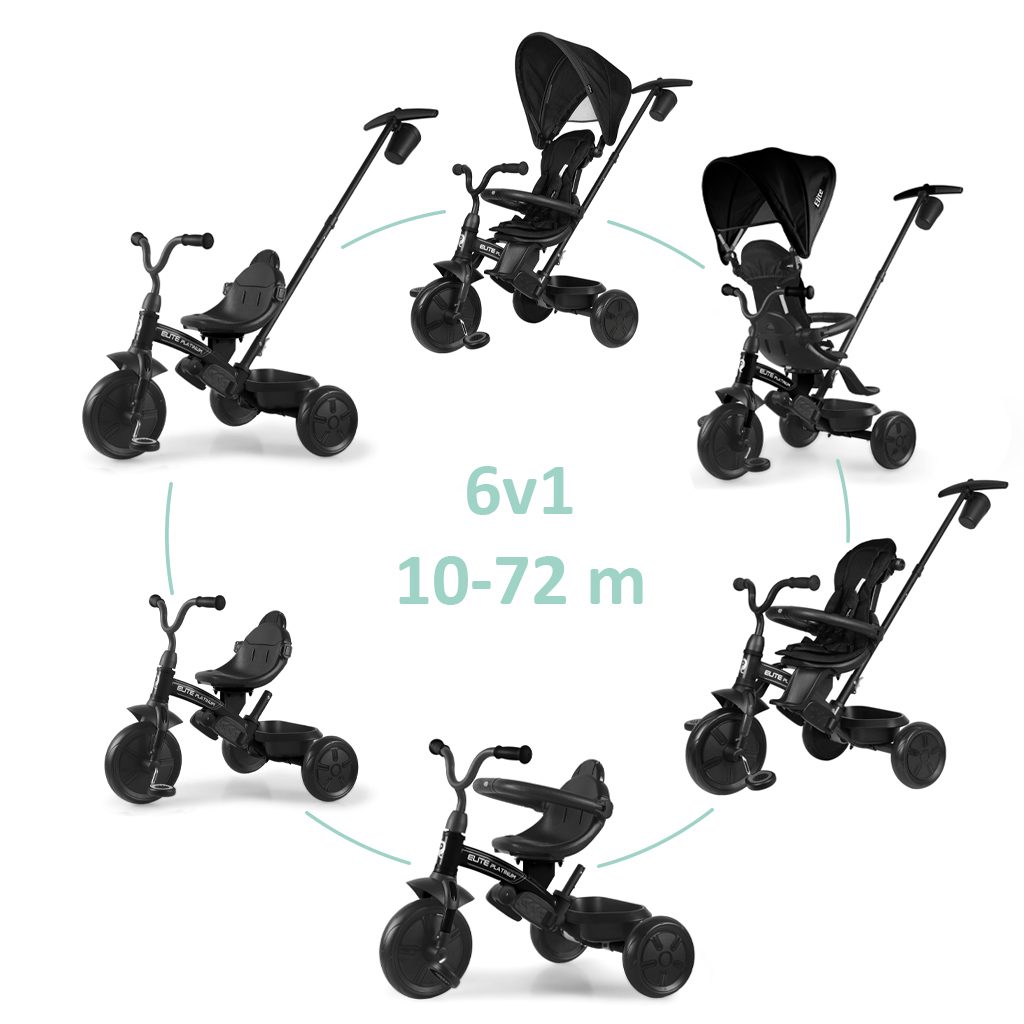 QPLAY Trojkolka Elite Platinum Black, 6 v 1, vek 10-72 mesiacov