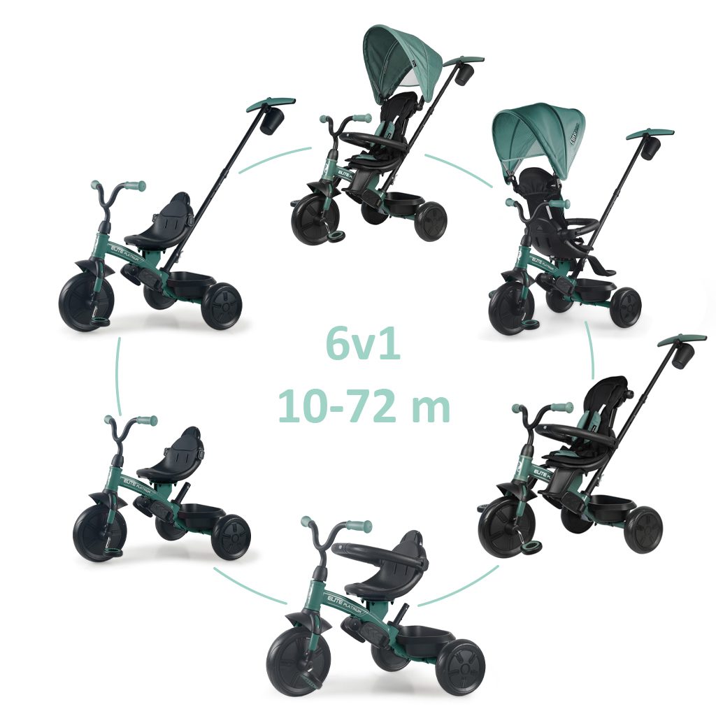 QPLAY Trojkolka Elite Platinum Green, 6 v 1, vek 10-72 mesiacov