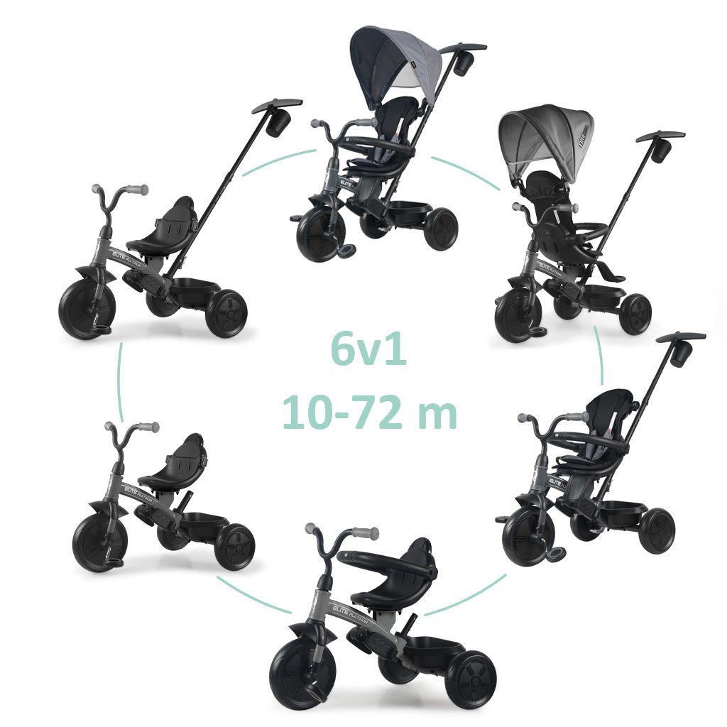 QPLAY Trojkolka Elite Platinum Grey, 6 v 1, vek 10-72 mesiacov