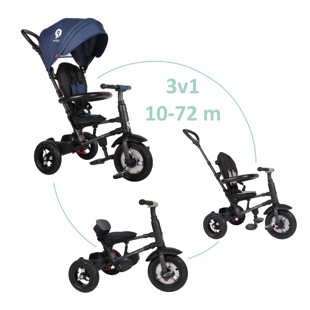 QPLAY Trojkolka Rito air gel (Rubber) Blue, vek 10-72 mesiacov