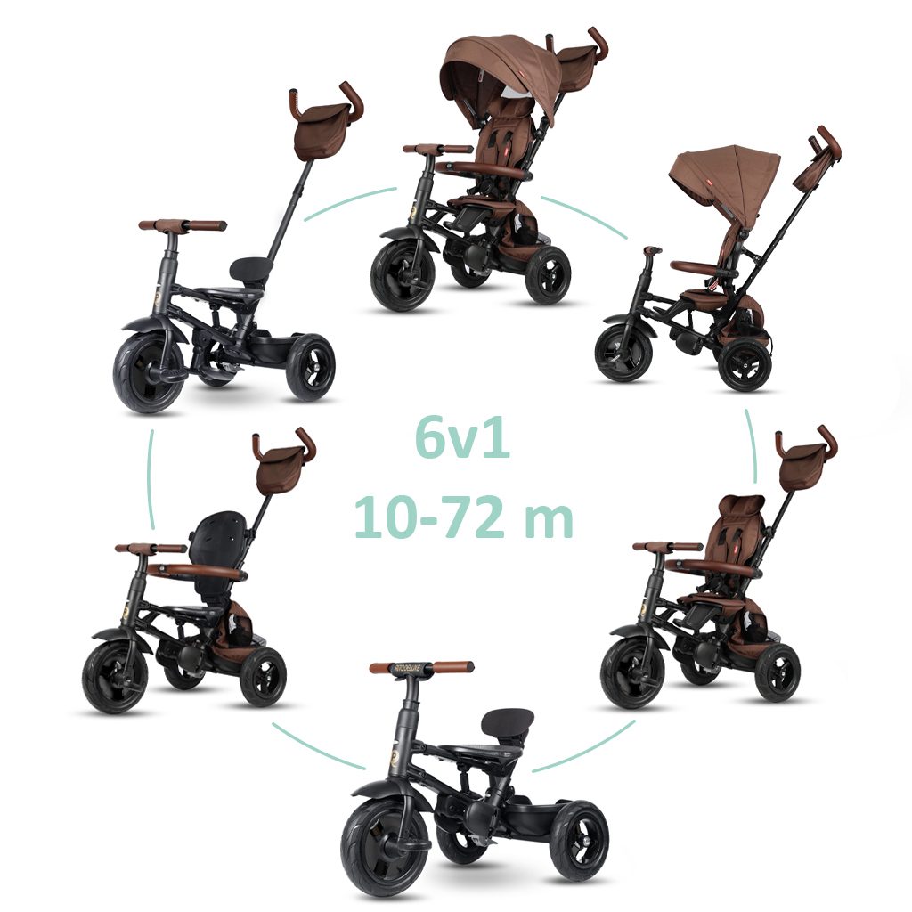 QPLAY Trojkolka Rito Deluxe Brown, 6 v 1, vek 10-72 mesiacov