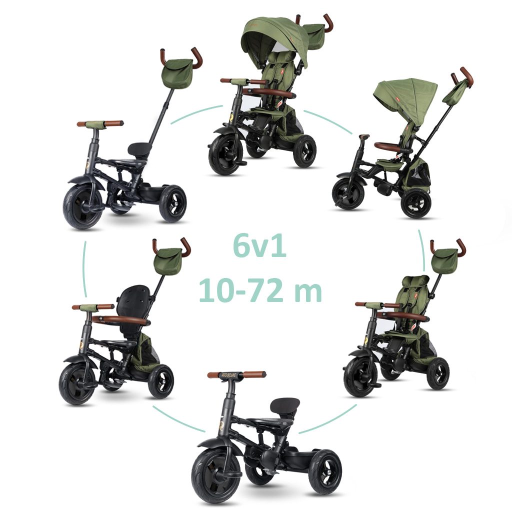 QPLAY Trojkolka Rito Deluxe Olive, 6 v 1, vek 10-72 mesiacov