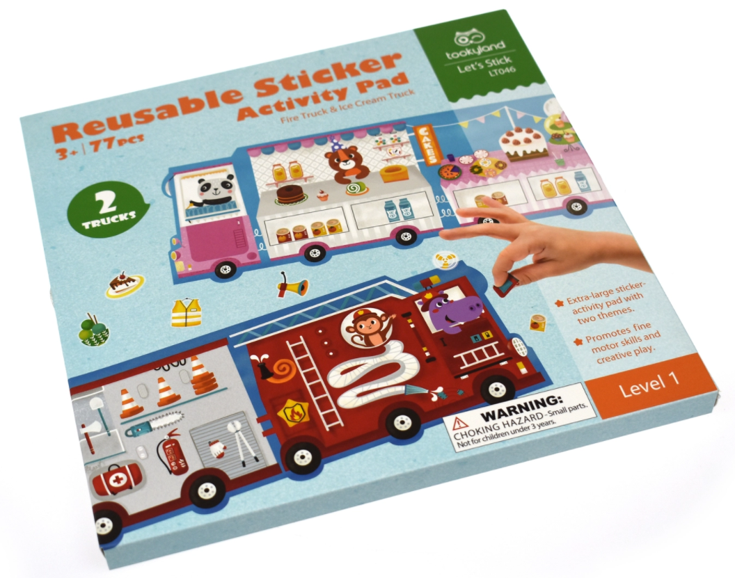 Znovupoužiteľné nálepky Hasičské a Zmrzlinárske auto 2v1