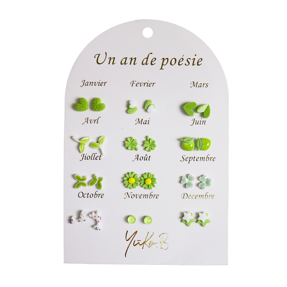 Náušnice na každý mesiac Zelené 12 párov