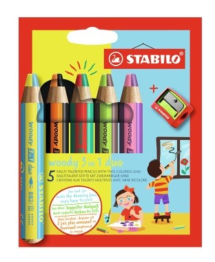 Pastelky Woody dvojfarebné a strúhadlo 3v1 5ks