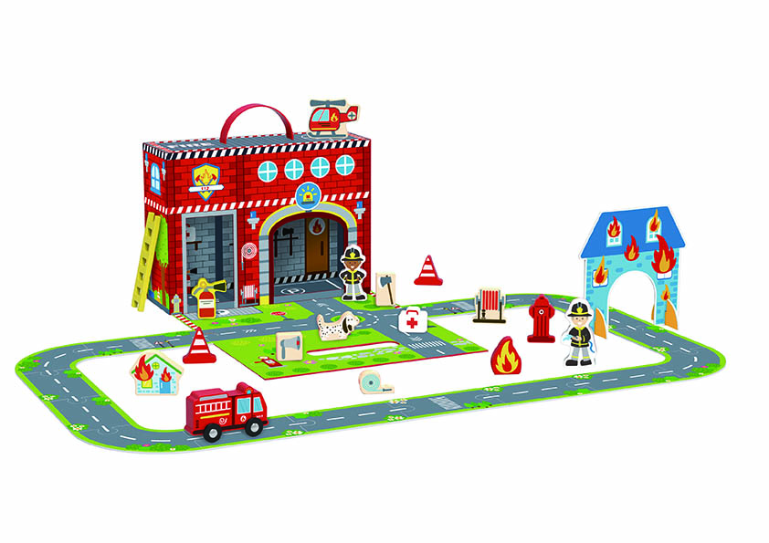Požiarna stanica s dráhou v kufríku 18 ks