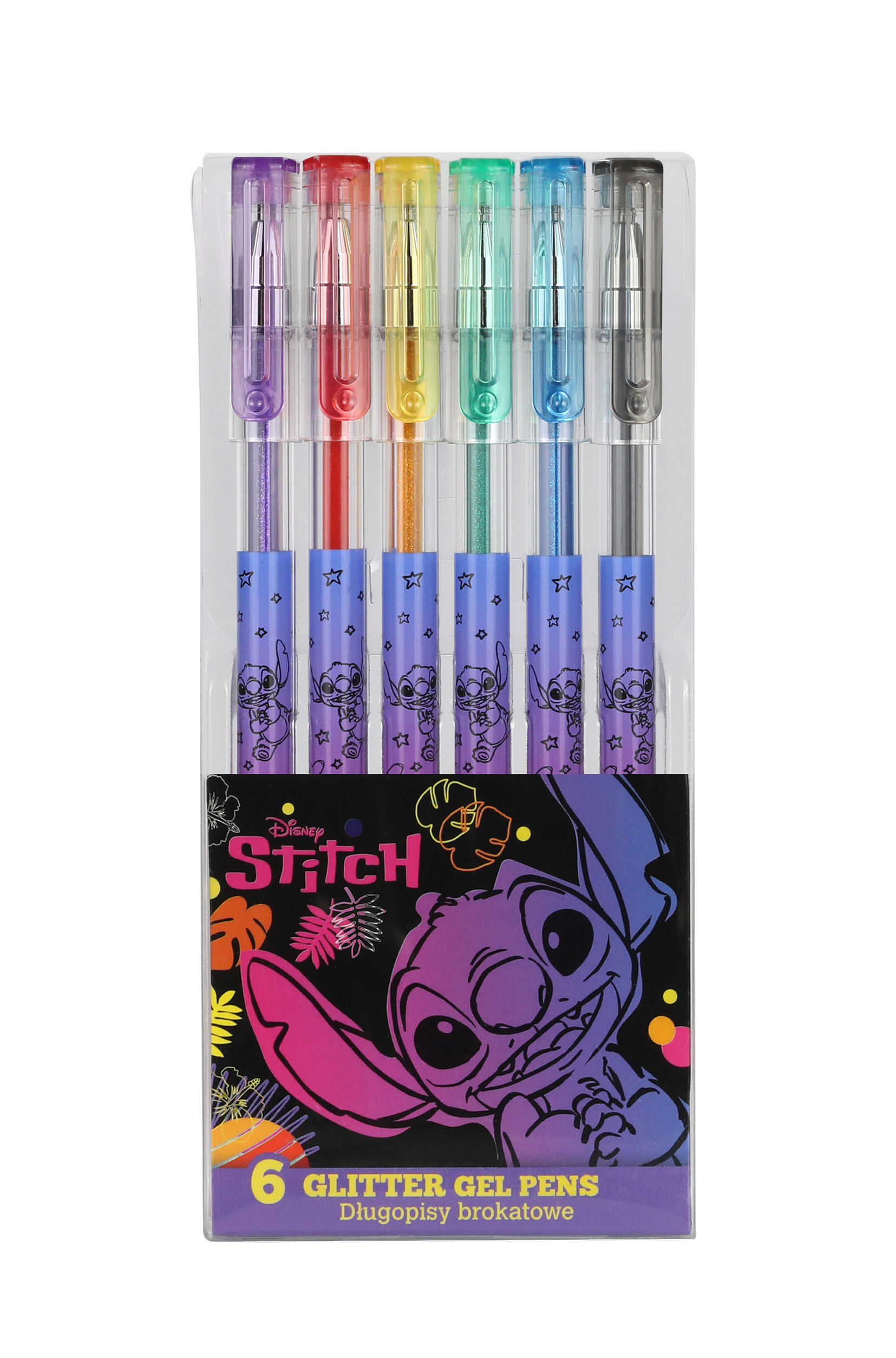 Gélové perá s trblietkami Stitch Black 6 ks