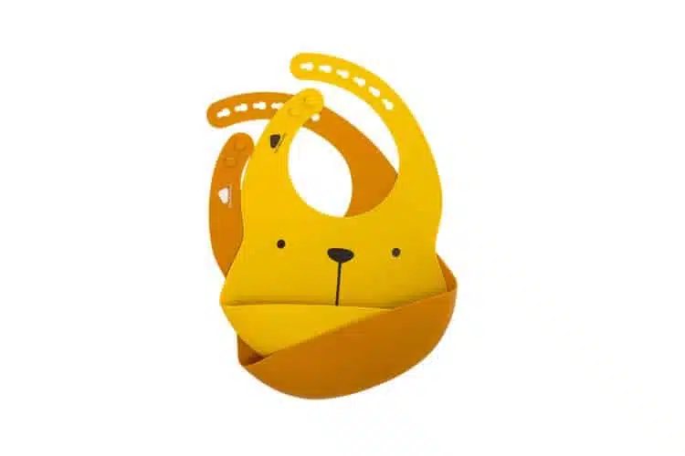 SILIKÓNOVÉ PODBRADNÍKY 2 KS  MEDVEĎ LILI CINNAMON/ MUSTARD
