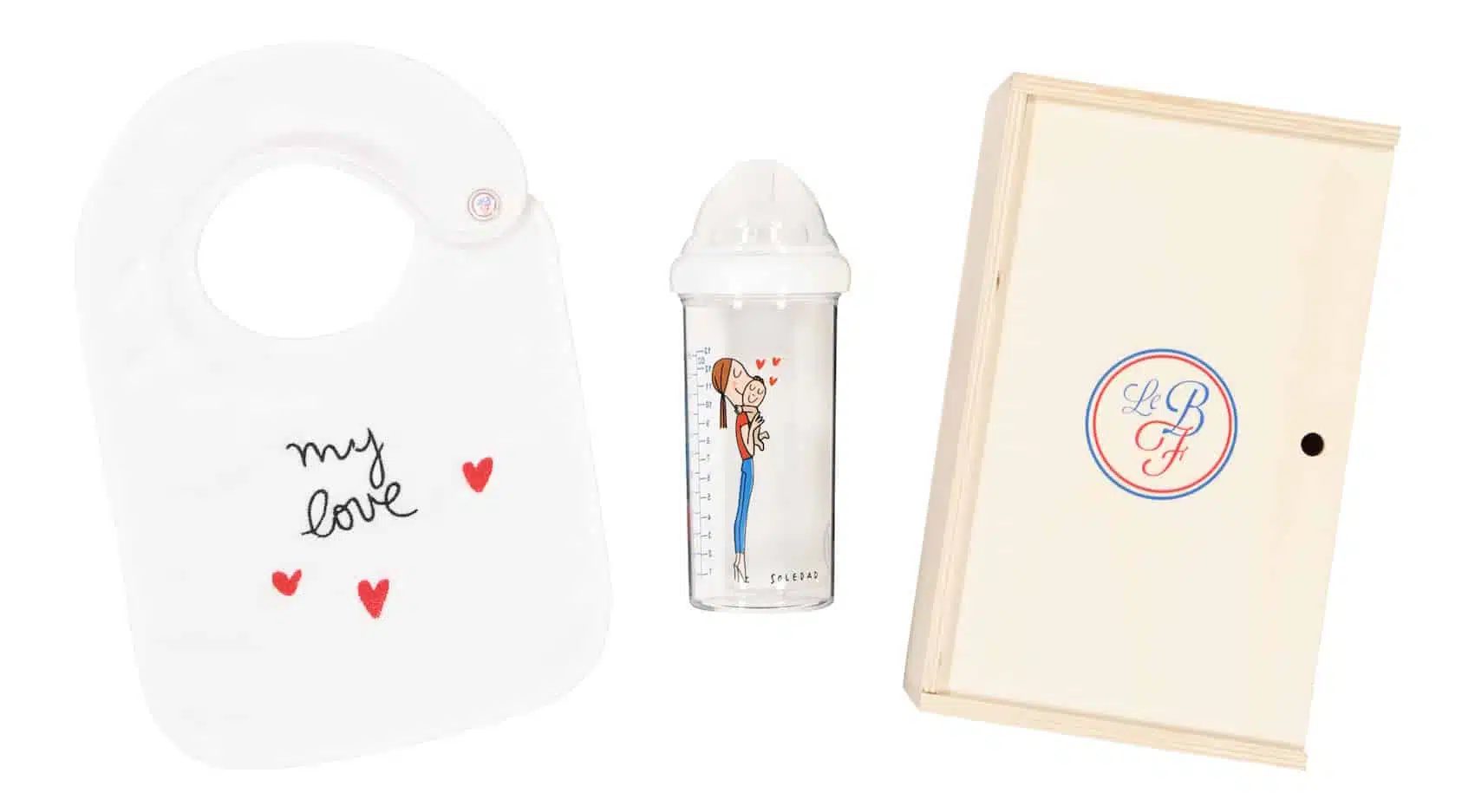 DARČEKOVÝ DREVENÝ BOX LE BIBERON FRANCAIS S PODBRADNÍKOM MY LOVE A DOJČENSKOU FĽAŠOU MOTHER BABY, 360ML, 6+M – Obrázok 3