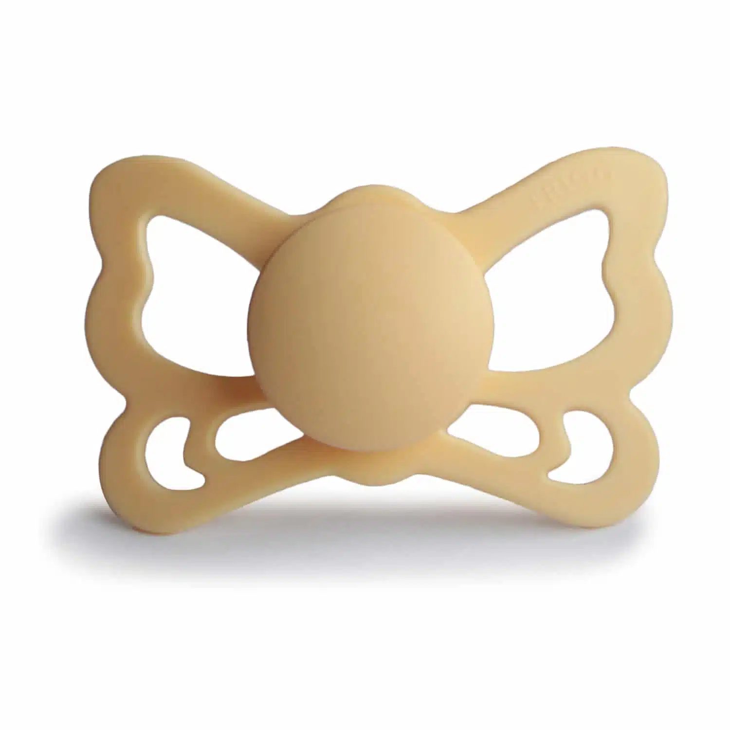 ANATOMICKÝ CUMLÍK FRIGG BUTTERFLY PALE DAFFODIL, 6-18M, SILIKÓN