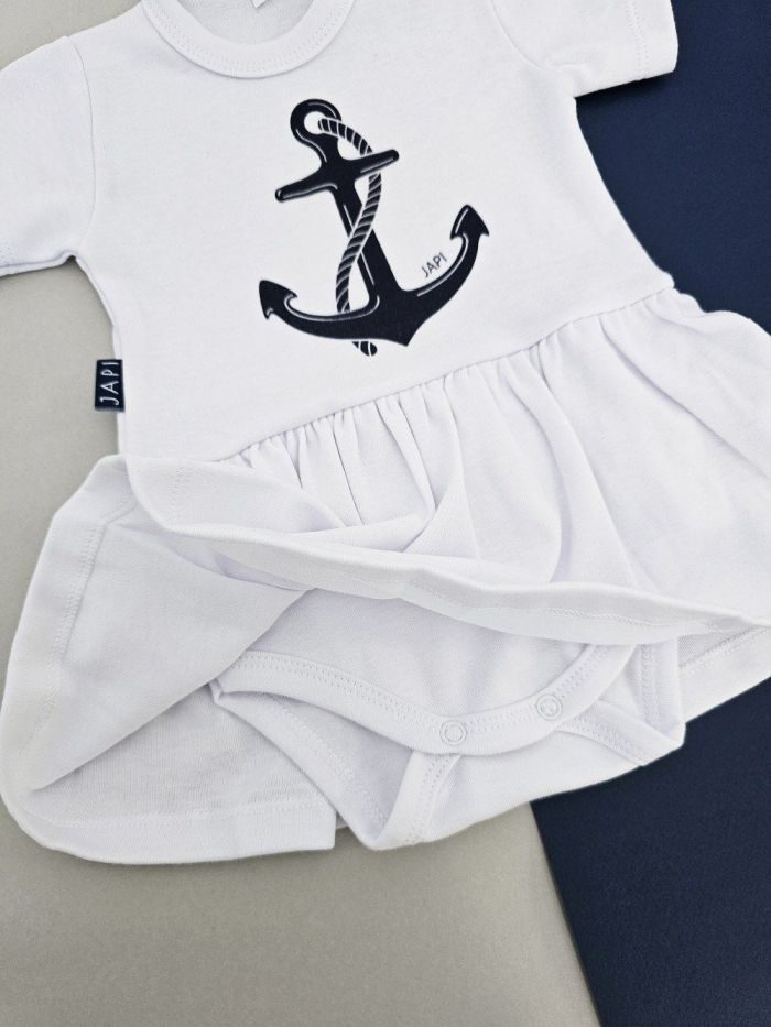 Body šaty pre bábätko NAUTICAL s krátkym rukávom - 074 - Biela