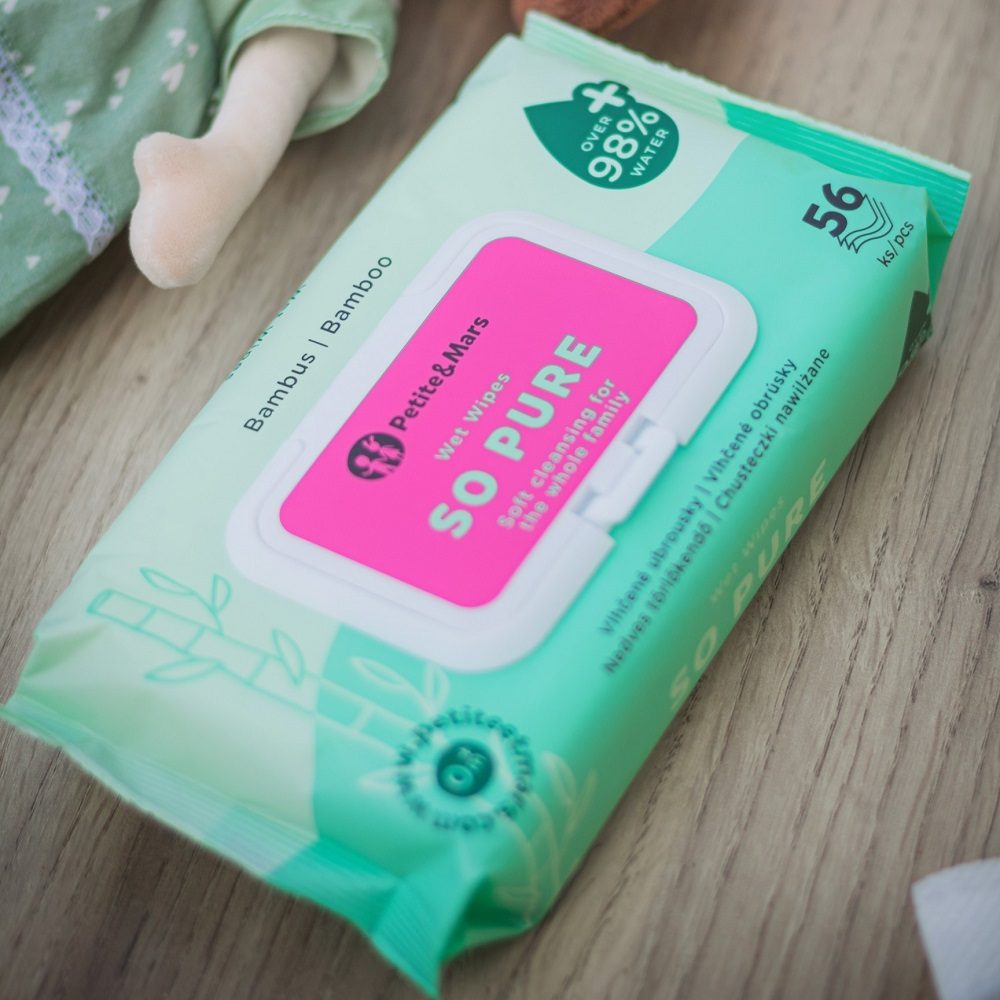 12x PETITE&MARS Obrúsky vlhčené SO PURE bambusové bioodbúrateľné 56 ks (720 ks) – Obrázok 4