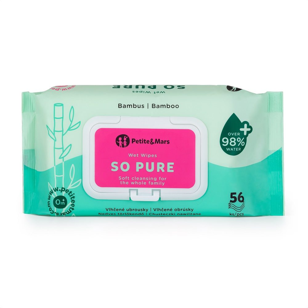 12x PETITE&MARS Obrúsky vlhčené SO PURE bambusové bioodbúrateľné 56 ks (720 ks) – Obrázok 6