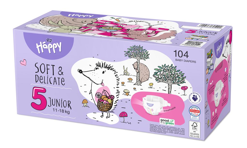 2x BELLA HAPPY Baby Plienky jednorazové Junior Box 11-18 kg 52 ks – Obrázok 3