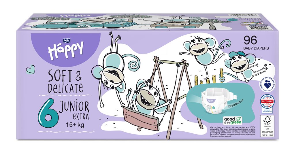 2x BELLA HAPPY Baby Plienky jednorazové Junior Extra Box 15+ kg 48 ks – Obrázok 2