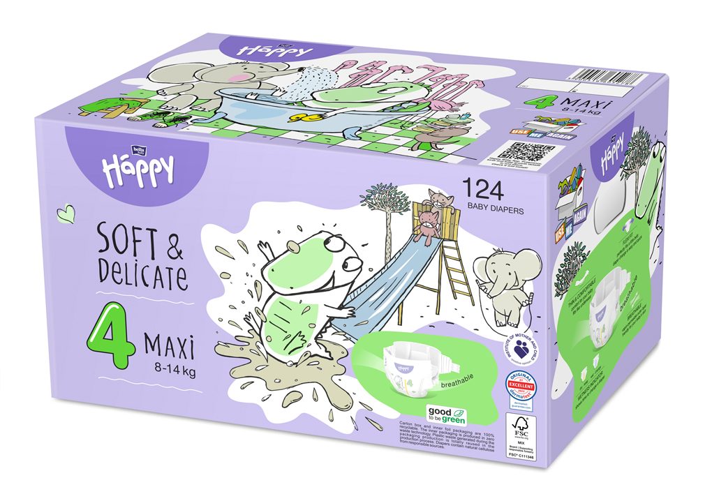 2x BELLA HAPPY Baby Plienky jednorazové Maxi Box 8-14 kg 62 ks – Obrázok 2