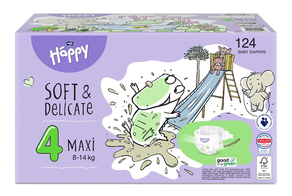 2x BELLA HAPPY Baby Plienky jednorazové Maxi Box 8-14 kg 62 ks – Obrázok 3