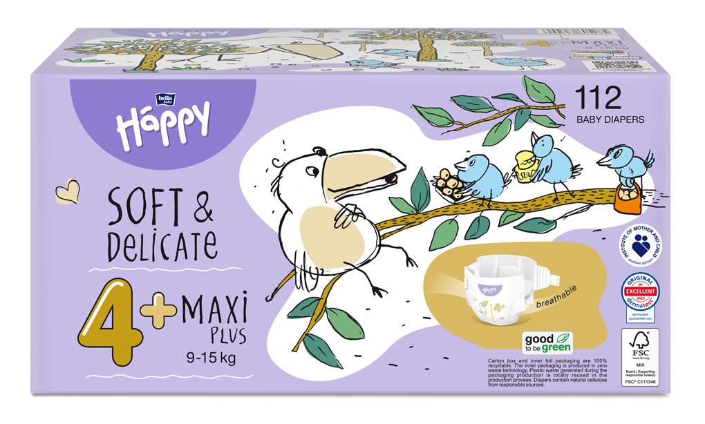 2x BELLA HAPPY Baby Plienky jednorazové Maxi Plus Box 9-15 kg 56 ks – Obrázok 2