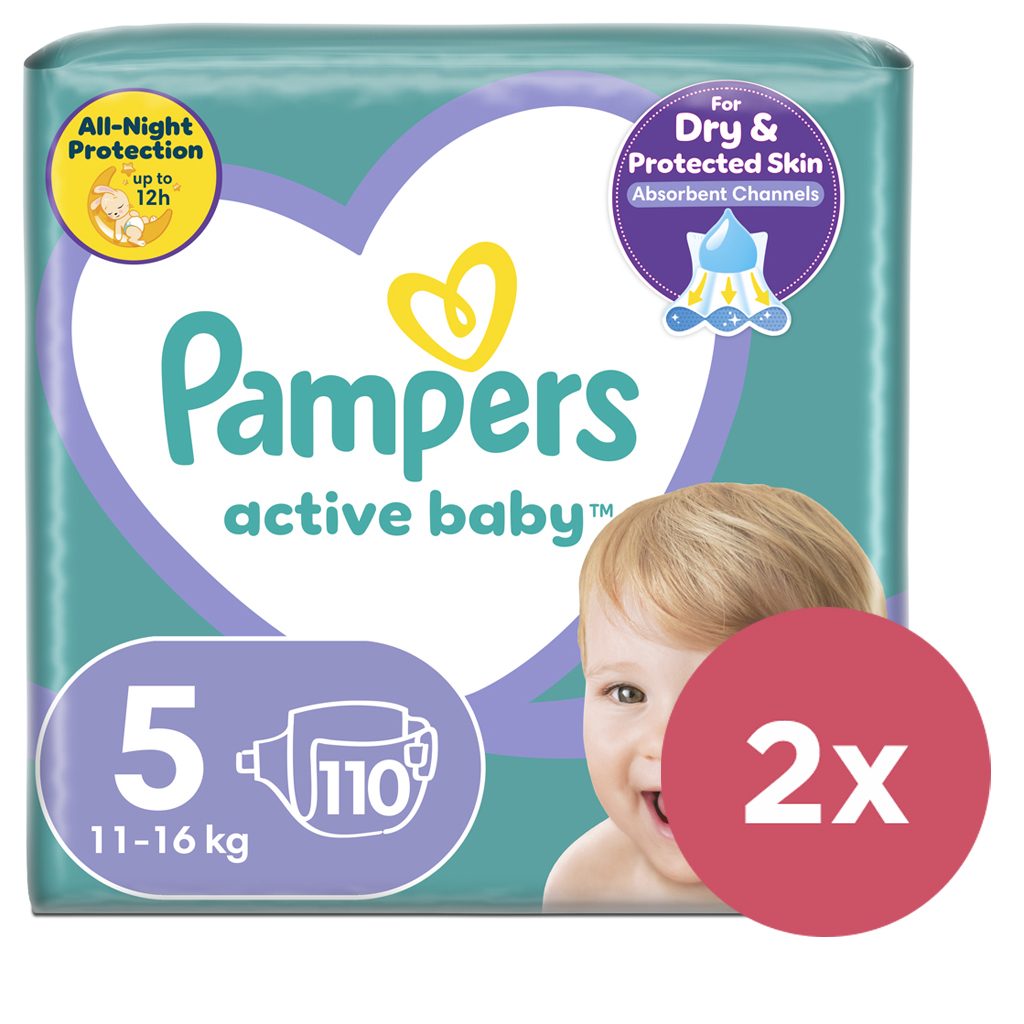 2x PAMPERS Active Baby 5 (11-16 kg) 110 ks MEGA PACK - jednorázové pleny