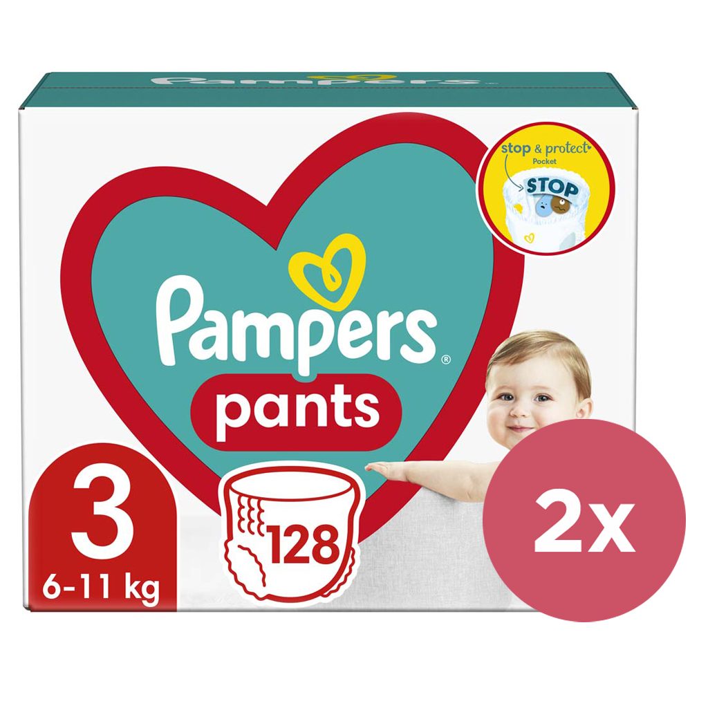 2x PAMPERS Pants Nohavičky plienkové jednorazové 3 (6-11 kg) 128 ks - MEGA PACK – Obrázok 2