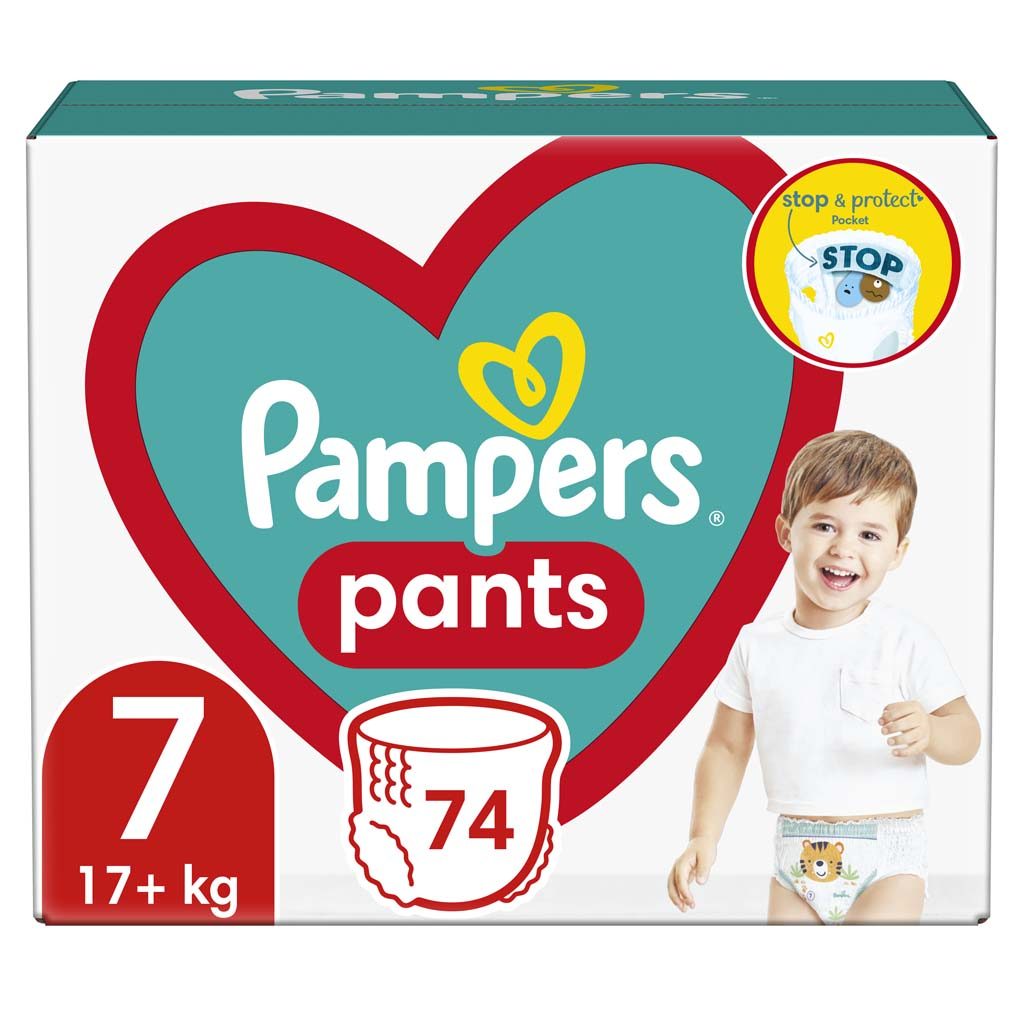 2x PAMPERS Pants Nohavičky plienkové jednorazové 7 (17 kg+) 74 ks - MEGA PACK – Obrázok 3