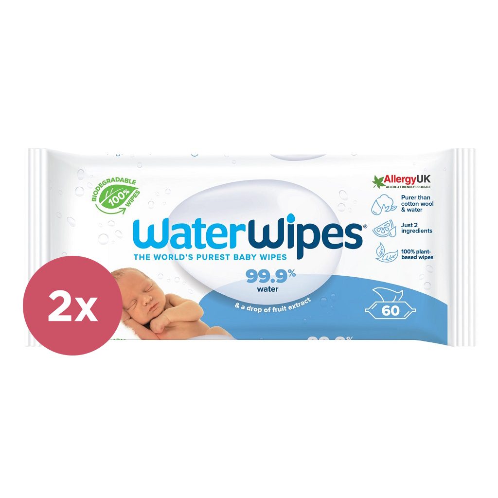 2x WATERWIPES Vlhčené obrúsky bez obsahu plastov 60 ks ( 120 ks ) – Obrázok 2
